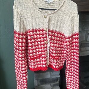 J. Crew Red and Cream Women's Sweater
